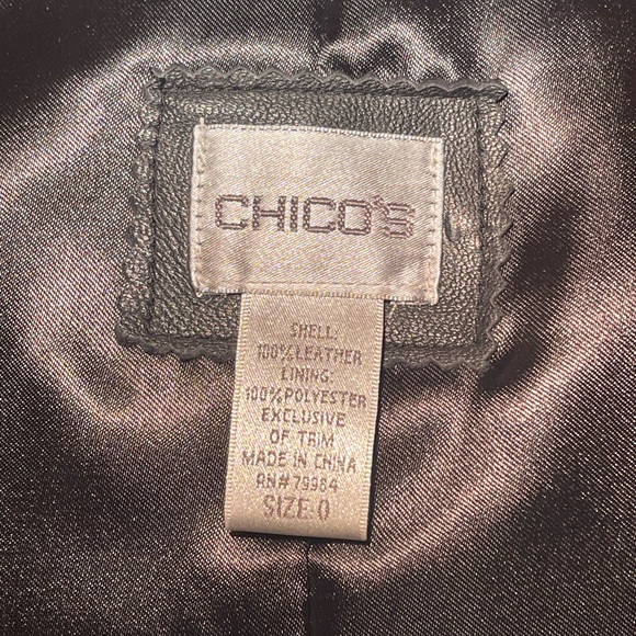 Chico's Black Leather Jacket w/ Bead Trim & Clasp Front - Fall Autumn EUC 0 XS 4 - Picture 9 of 12